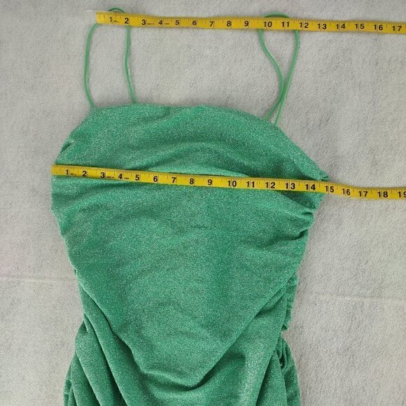Shein Bae Ruched Green Spaghetti Strap Cami Glitter Dress Size LP - Picture 9 of 13